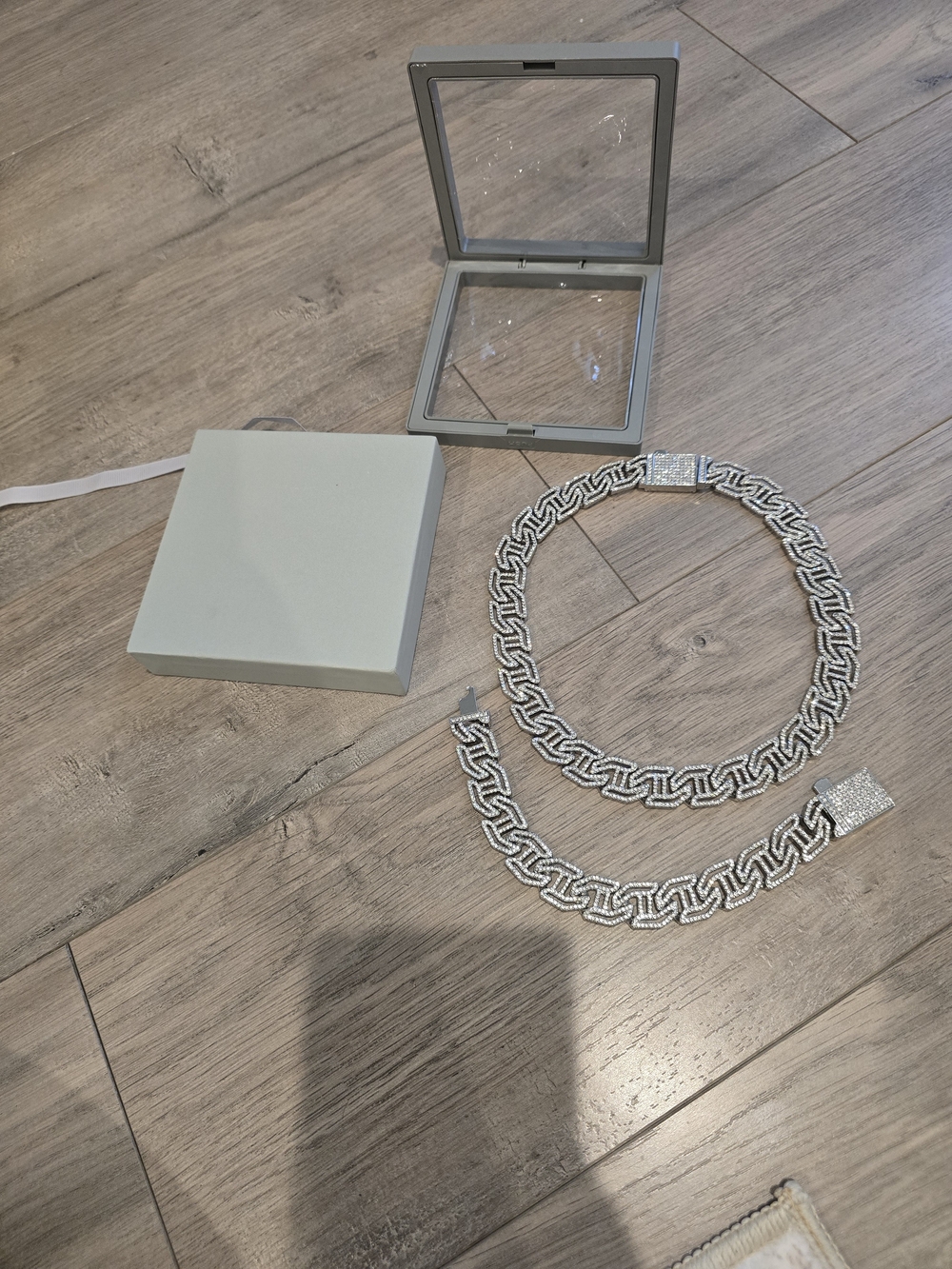 Luxury Silver-Tone CZ Greek Key Necklace and Bracelet Set
